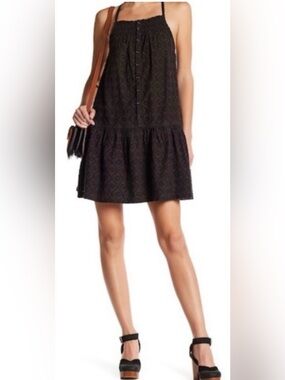 Current/Elliott Black Textured Spaghetti-Strap Mini Dress